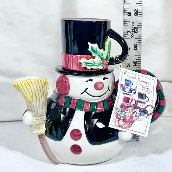 Fitz and Floyd Snowman Cocoa Pot and Cup Snack Therapy Cocoa Tea Set For One New - Picture 9 of 9